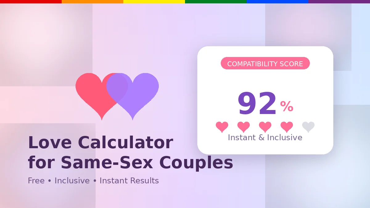 Love calculator for same sex couples online showing 92% compatibility score